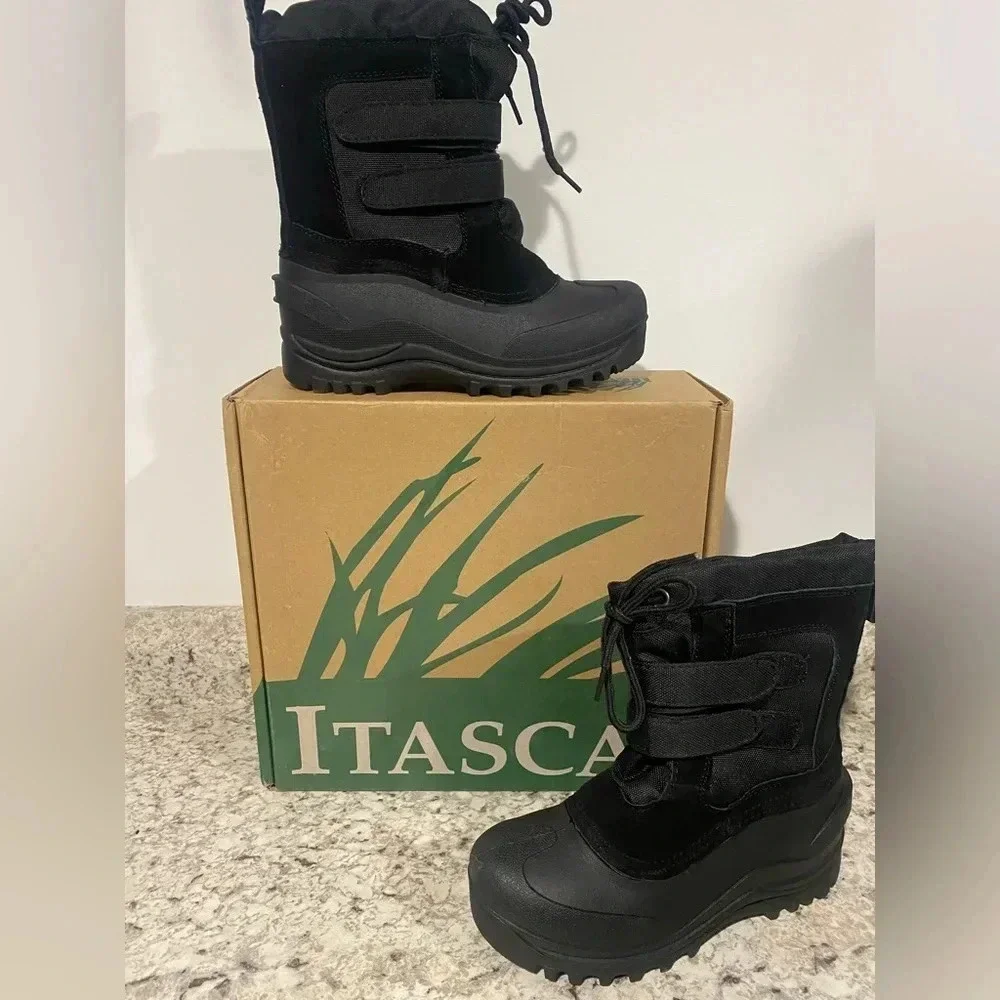 Itasca Little Pac Snow Boots Thinsulate Insulated Black Boots Youth Size 4